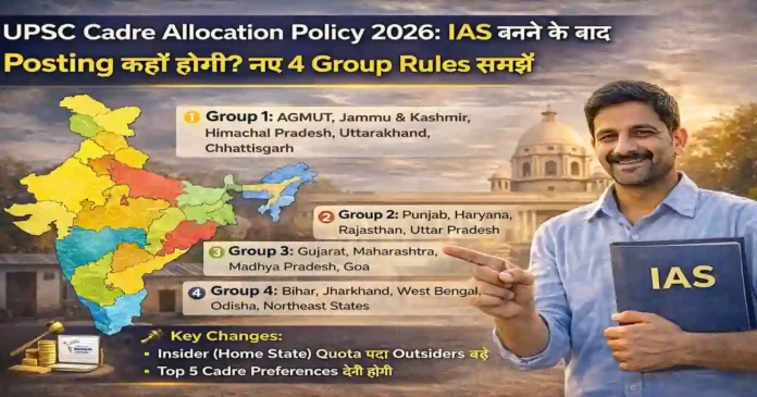 UPSC cadre allocation policy 2026 IAS IPS new rules 4 groups home state posting India