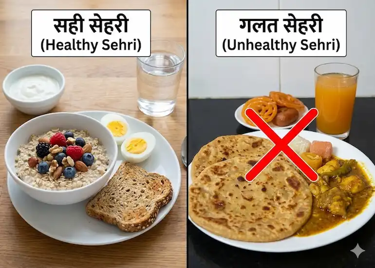Healthy vs Unhealthy Sehri diet plan for diabetic patients in Hindi