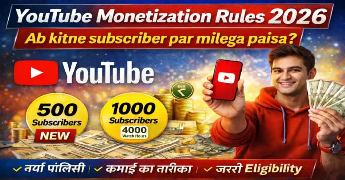 YouTube Monetization Rules 2026: 500 और 1000 सब्सक्राइबर पर यूट्यूब चैनल से कमाई शुरू करने की नई पॉलिसी